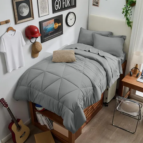 Vista 36 de BEDELITE Juego de ropa de cama con edredón tamaño individual de 5 piezas, reversible, en una bolsa - Juego de cama de lujo suave de microfibra