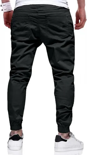 Vista 2 de LVCBL Pantalones cargo de algodón para hombre con cordón en la cintura, pantalones cargo ajustados