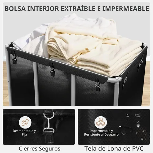 Vista 6 de STORAGE MANIAC - Carrito de lavandería comercial con ruedas 420L, marco de acero resistente, cesta de lavandería rodante con gran capacidad, bolsa