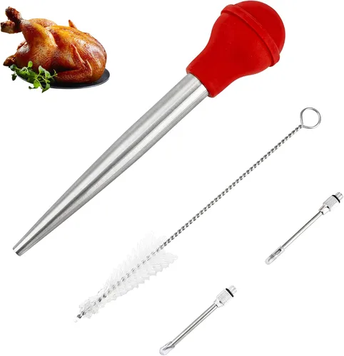 Vista 8 de Baster de Pavo para Cocinar, Inyector de Carne Grande de Acero Inoxidable, con Cepillo de Limpieza y 2 Agujas de Adobar, Negro