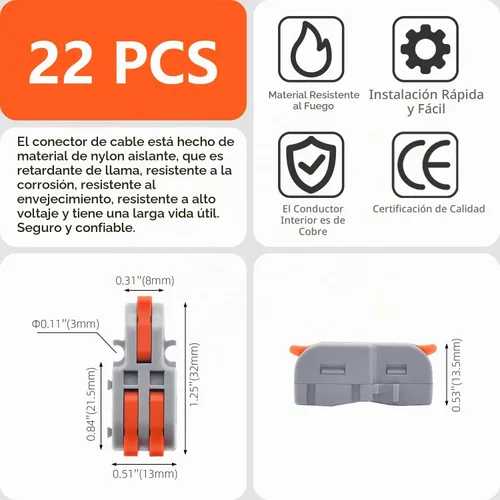 Vista 5 de 20 piezas de conectores de alambre de palanca, 1 entrada 2 salidas, conectores de empalme compactos DIY, bloque de terminales acoplable, conectores