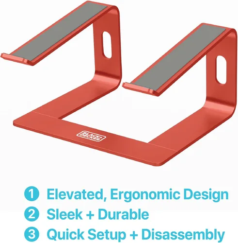 Vista 2 de BLACK+DECKER Soporte ergonómico para laptop para escritorio, soporte ergonómico para computadora portátil, compatible con MacBook Notebook, soporte