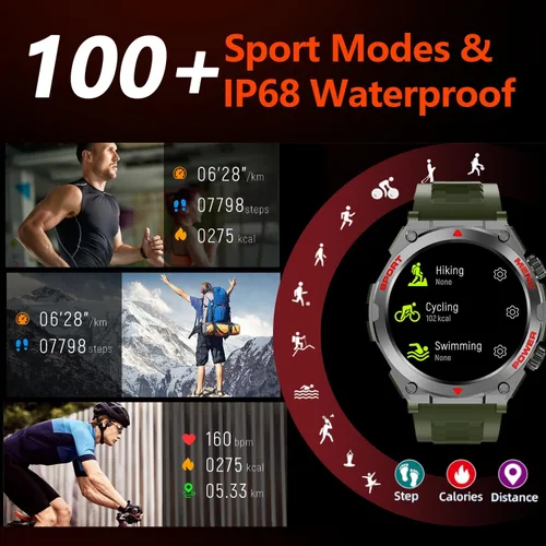 Vista 5 de Reloj inteligente militar para hombre con preguntas y respuestas AI (respuesta/hacer llamadas/respuesta SMS), reloj inteligente HD de 1.52 pulgadas
