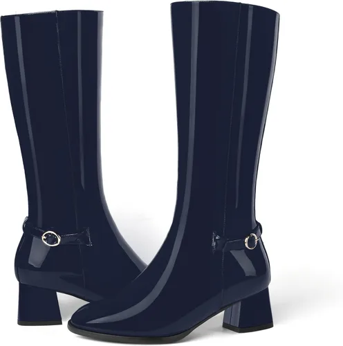 Vista 6 de SKYSTERRY Botas altas hasta la rodilla de tacón bajo con cremallera y puntera redonda para mujer de 2 pulgadas