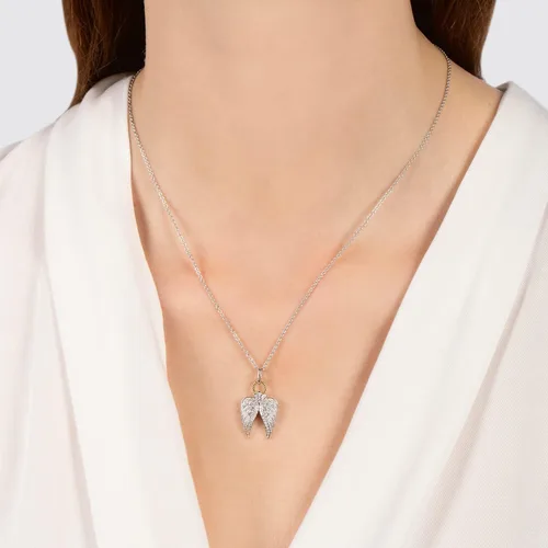Vista 3 de Jewelili Hallmark Fine Jewelry - Collar con colgante de plata de ley y oro amarillo de 14 quilates, 15 quilates, blanco natural, redondo y diamante