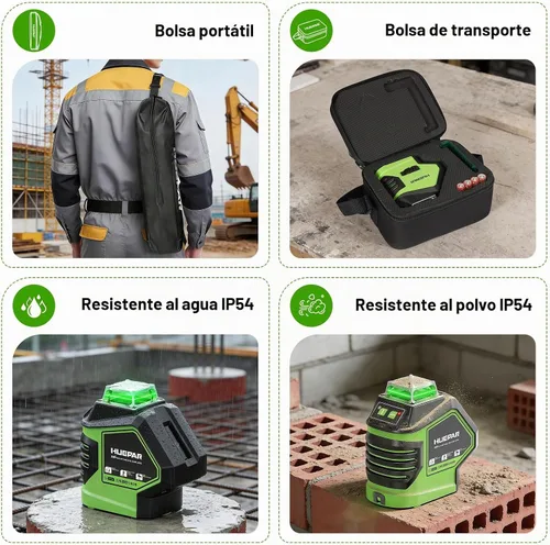 Vista 8 de Nivel láser con trípode de 60 pulgadas, nivel láser autonivelante Huepar con 2 puntos de plomada, herramienta niveladora láser de línea cruzada