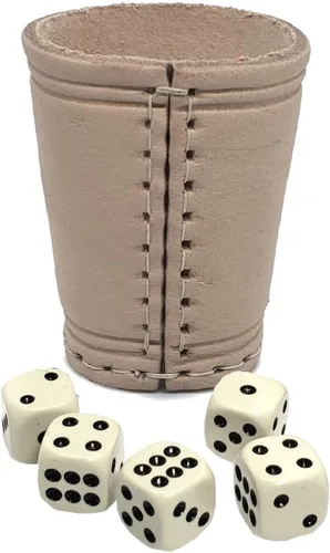 Vista 19 de Cyber-Deals - Taza compacta de cuero genuino para dados + dados con bolsa de almacenamiento de terciopelo negro