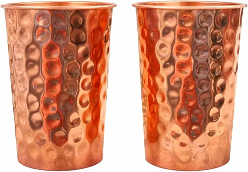 Vista 4 de Juego de 2 vasos de cobre puro, martillados, 10.14 onzas