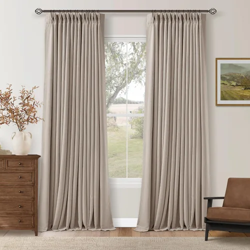Vista 94 de Juego de 2 paneles de cortinas plisadas negras de 80 pulgadas para sala de estar, cortinas plisadas de lino con forro de 80 pulgadas de largo, 100%