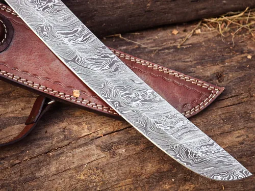Vista 2 de Espada de corte de Damasco de 24 pulgadas, espada de plata, arte táctico, espada maestra, espada LARP, espada de cimitarra hecha a mano, espada