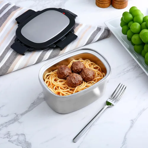 Vista 7 de Contenedor de alimentos aislado de 33 onzas, lonchera de acero inoxidable con divisor extraíble Plateado