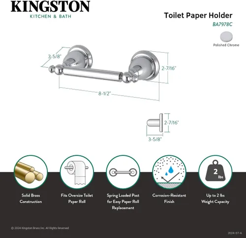 Vista 4 de Kingston Brass BA7978C - Portarrollos de papel higiénico vintage inglés, 8-1/2 pulgadas, cromo pulido