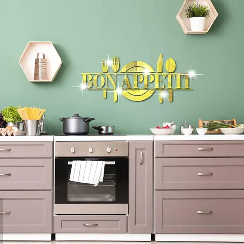 Vista 2 de Incauca Bon Appetit - Calcomanías de pared de espejo acrílico 3D para cocina, cuchara, tenedor, cuchillo, espejo, calcomanías de pared, decoración