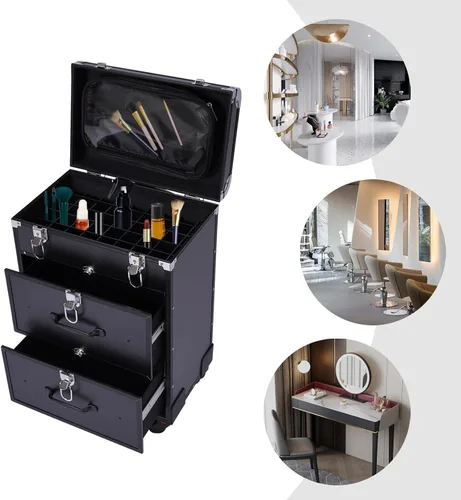 Vista 2 de Estuche de maquillaje profesional con cajones, carrito grande para cosméticos con cerraduras, estuche organizador de cosméticos para maquillaje