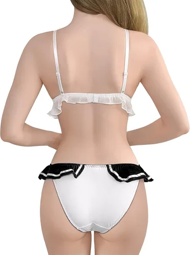 Vista 3 de Littleforbig Women Nightwear Sexy Contrast Collar Sleeveless Backless Bikini Bra Panties Bikini Set Negro