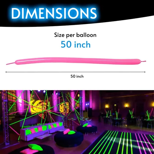 Vista 4 de Glow King Globos de neón para atar – Globos de fiesta fluorescentes que brillan en neón para atar animales de globo, suministros de fiesta reactivos