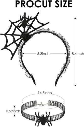 Vista 2 de Accesorios de disfraz de araña, diadema de telaraña, gargantilla negra para Halloween, cosplay, disfraz, tatuaje