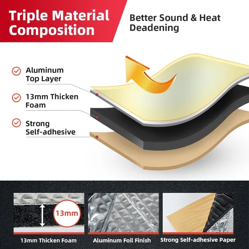 Vista 3 de Alfombrilla de amortiguación de sonido de 1/2 pulgada (13 mm) 6.54 pies cuadrados - Material de amortiguación de sonido para coche con lámina