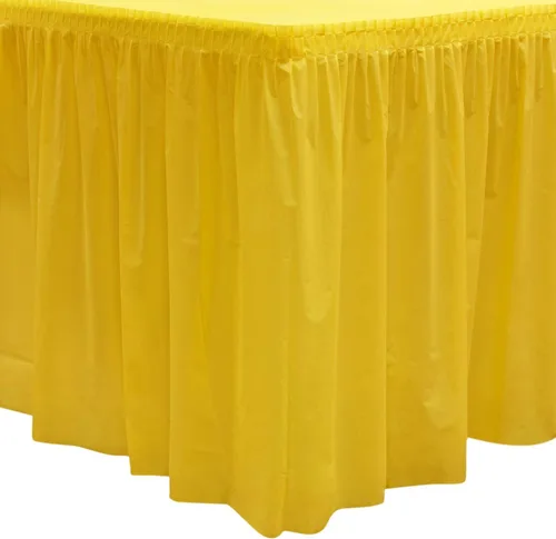 Vista 18 de Party Essentials Falda de mesa de plástico desechable resistente, 1 unidad, 29 pulgadas de ancho x 14 pies (168 pulgadas) de largo, amarillo