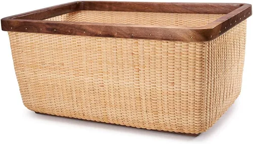 Vista 15 de Nantucket - Cesta de ratán y madera maciza, decoración del hogar para sala de estar, cesta de almacenamiento moderna, caja de joyería cuadrada Kit
