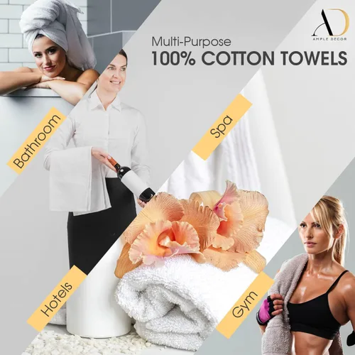 Vista 4 de Ample Decor Juego de 12 toallas de baño de 600 GSM, 100% algodón, 4 toallas de baño, 4 toallas de mano, 4 paños de lavado, absorbentes y suaves