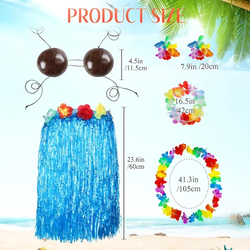 Vista 2 de Tigeen 6 Pcs Coconut Bra Hawaiian Grass Hula Skirt Costume Set Dance Leis Outfit for Women Luau Party Supplies, 23.6 Inch