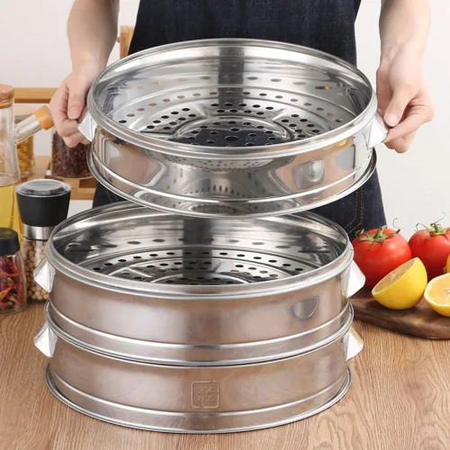 Vista 8 de Bandeja de vapor de acero inoxidable para cocinar saludablemente verduras, carne y alimentos para bebés (6.3 in vaporizador)