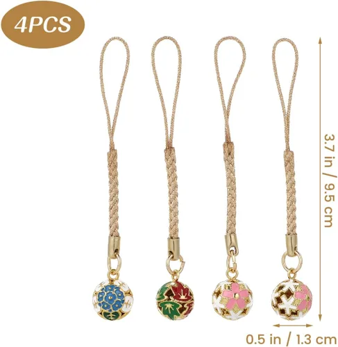 Vista 2 de Hemobllo Dije para teléfono – 4 piezas de lindos colgantes de campana japonesa para teléfono, correa celular, dijes de células de flores, decoración