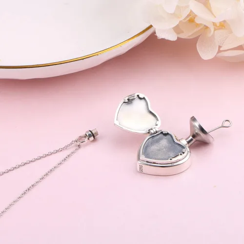 Vista 3 de Yearace - Collar de urna de fotos personalizado para cenizas, joyería de cremación para cenizas, collar conmemorativo de recuerdo de plata de ley