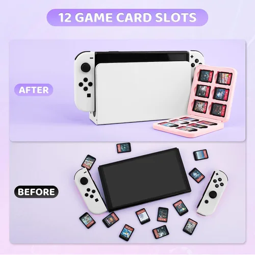 Vista 4 de RHOTALL Nintendo Switch OLED Cover, Hard Portable Travel Case for Switch Game Accessories with Purple Game Case and 2 Thumb Caps - Fish