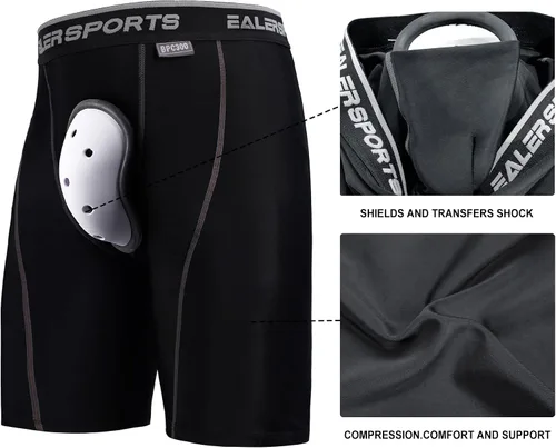 Vista 4 de EALER HCP - Pantalones de compresión de hockey con copa atlética y pestañas para calcetines, hockey para hombres y niños, adultos y jóvenes