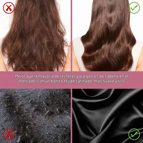 Vista 4 de 4 piezas de gorro de satén de seda, gorro de cabello para dormir, gorro de seda elástica de banda ancha para dormir, suave y transpirable Negro
