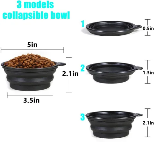 Vista 2 de Tazón plegable para perro, paquete de 2 cuencos de viaje portátiles y plegables para mascotas, platos plegables para perros y gatos y animales