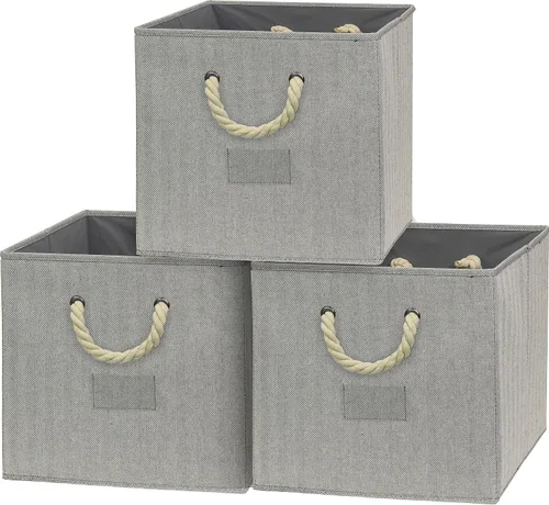 Vista 12 de Simple Houseware Cubo de almacenamiento de 13 pulgadas con asas trenzadas Beige
