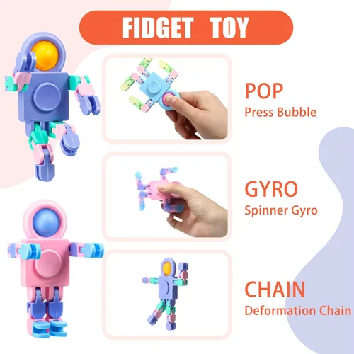 Vista 3 de Hanaive 8 piezas robot Fidget Spinners transformable con cadena de giroscopio para dedos, deformable, para aliviar el estrés, juguetes sensoriales