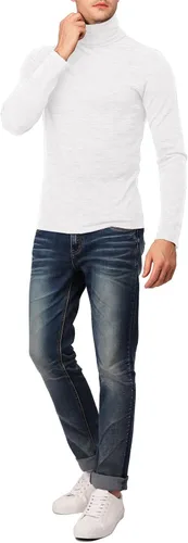 Vista 5 de H2H Suéter de cuello alto ligero y ajustado para hombre de manga larga, Kmttl028-01white (Cuello de tortuga)