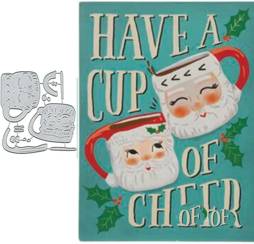 Vista 5 de Suds&WH Troqueles de metal de Papá Noel, plantillas de corte de taza de Snata de Navidad, plantillas cortadas para álbumes de recortes, álbum