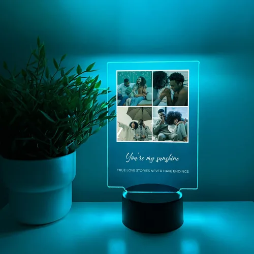 Vista 5 de MIRROR MANIA Luz nocturna con nombre personalizado y palabras con foto, collage de fotos, lámpara de mesa LED, 16 luces de color, cumpleaños, mamá