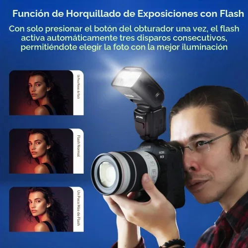 Vista 2 de Ultimaxx Flash TTL profesional con pantalla LCD y fundas para Canon EOS 5DS 5DSR 5S Mark IV 5D Mark IV 6D 6D Mark II 7D 77D 90D M5 M50 R RP Rebel