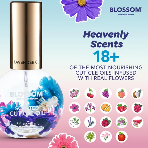 Vista 2 de Blossom Aceite para cutículas hidratante, hidratante, fortalecedor, perfumado, infundido con flores reales, fabricado en Estados Unidos, 0.42 fl.