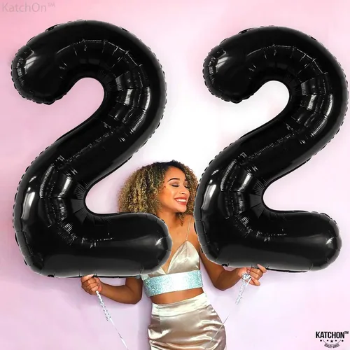 Vista 5 de KatchOn, Globos del número 22 negros - 40 pulgadas, globos del número 22 Globos negros del número 22 para decoraciones de cumpleaños para hombres
