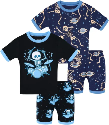 Vista 51 de DAUGHTER QUEEN - Pijama para niños de 4 piezas, conjunto corto 100 % algodón, talla 18 meses-12 años Soft, Breathable, Lightweight, Comfortable