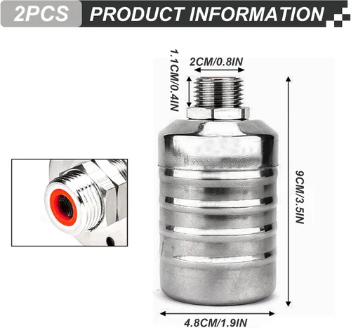 Vista 2 de Válvula de flotador de control automático de nivel de agua, válvula de flotador de agua de acero inoxidable de 1/2 pulgada para tanque, piscina