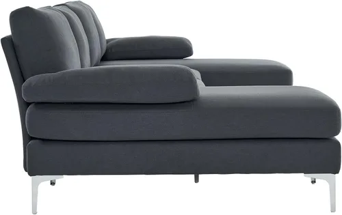Vista 6 de Karl home - Sofá seccional de 110 pulgadas en forma de U, 4 asientos, color gris Double Chaise, Linen Fabric Upholstered, Metal Legs, Room