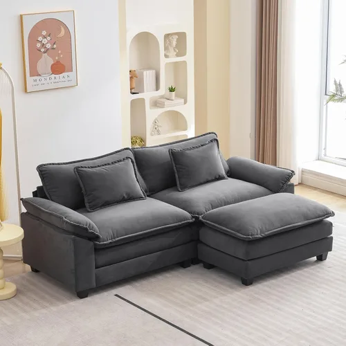 Vista 54 de Oprisen Sofá Seccional Modular, Cómodo Cloud Couch Sofá Seccional, Sofá Cama de Chenilla con Asiento Profundo con Almohadas Decorativas para Sala