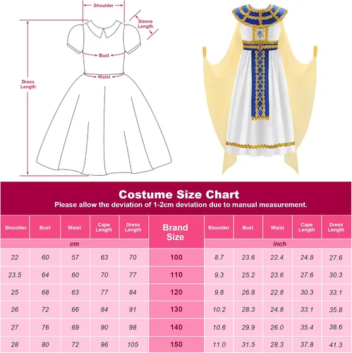 Vista 3 de ReliBeauty Disfraz egipcio de faraón de Halloween para niñas