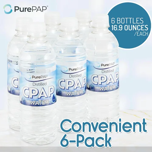 Vista 4 de Agua destilada pura CPAP - Paquete de 6 botellas de agua destilada de 16.9 onzas - Agua CPAP de viaje para humidificador de máquina CPAP
