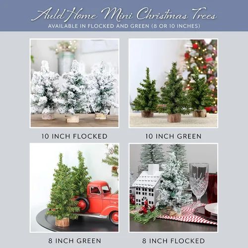 Vista 9 de AuldHome Design Mini árboles de Navidad (paquete de 3, 8 pulgadas, flocados); decoración navideña de mesa de pino canadiense