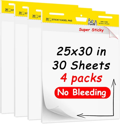 Vista 8 de Super Sticky Easel Pad,25 in x 30 in Self Stick Flip Chart Paper,30 Sheets/Pad,2 Pad/Pack,Large White Premium Anchor Chart Paper,Easel Paper for
