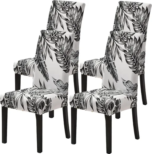 Vista 41 de Juego de 4 fundas para sillas de comedor, elásticas de elastano estampadas, fundas para sillas de comedor, lavables, extraíbles para sillas Parsons